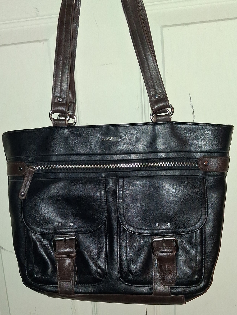 Rosetti Black and Brown Leather Shoulder Tote